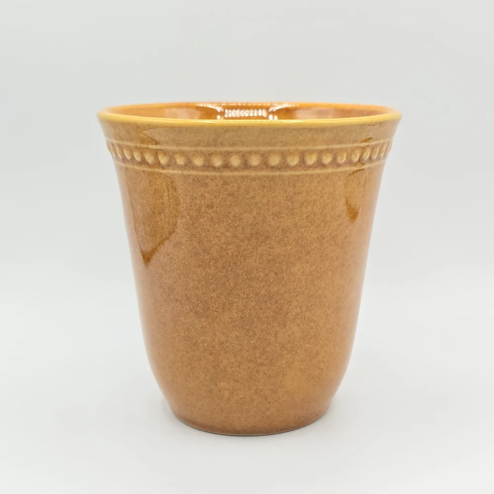 Pier 1 Imports Spice Route Ginger Stoneware Coffee Mug Beaded Rim Yellow Mustard